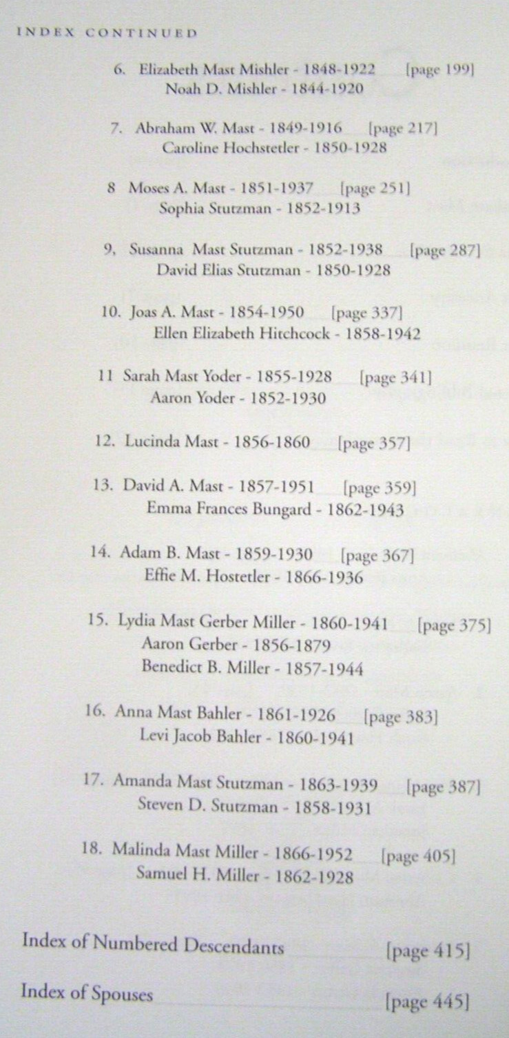 Descendants of Abraham & Anna (Beachy) Mast Amish Family History Genealogy Book