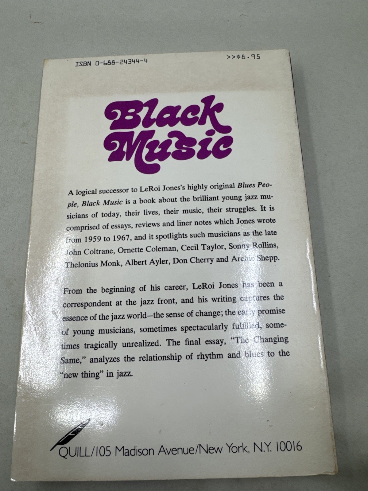 BLACK MUSIC LEROI JONES VINTAGE JAZZ PAPERBACK JOHN COLTRANE ALLEE WILLIS ESTATE