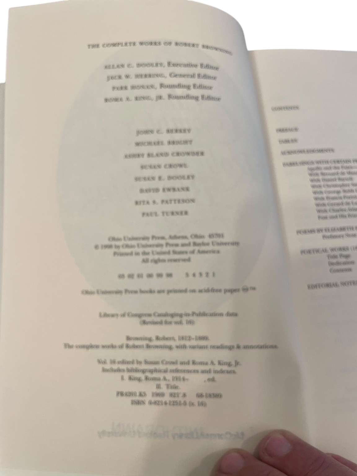 The Complete Works of Robert Browning Volume XVI 1998 Baylor Ohio UP