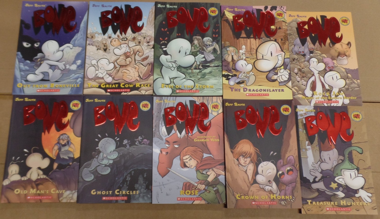 BOOK Lot of 10 Bone By Jeff Smith Paperback 1-9 + Rose NEW