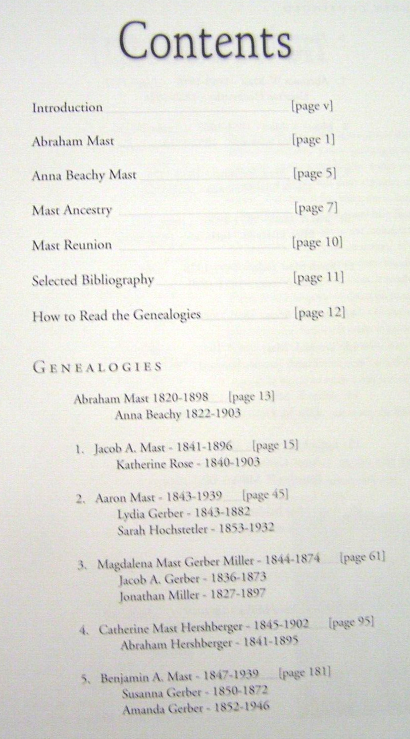 Descendants of Abraham & Anna (Beachy) Mast Amish Family History Genealogy Book