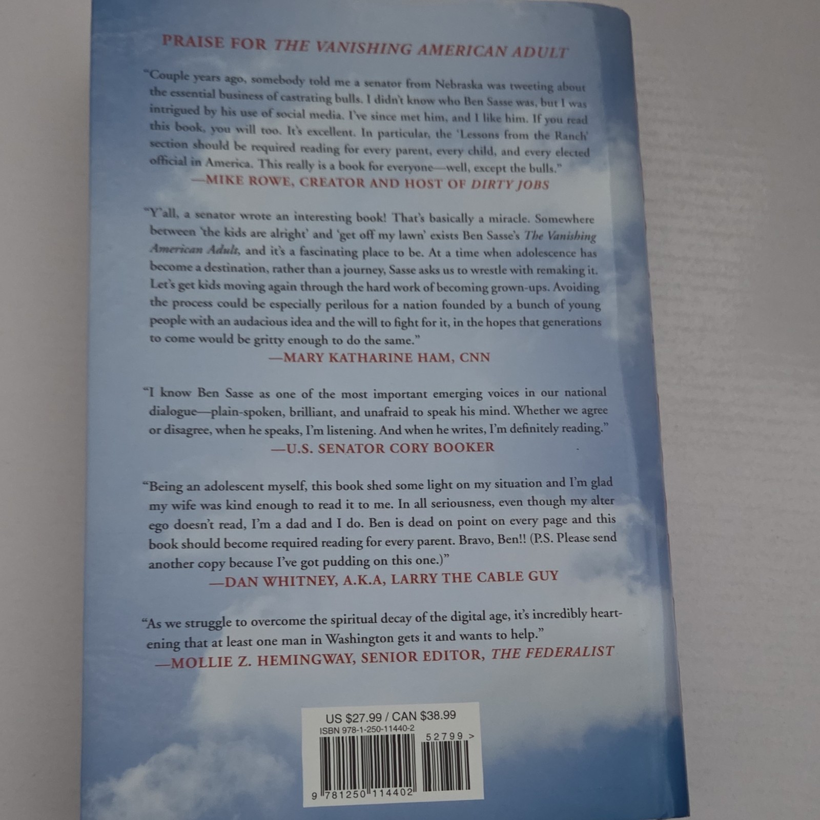 Vanishing American Adult Ben Sasse Hardcover St. Martin’s Press 2017 Politics