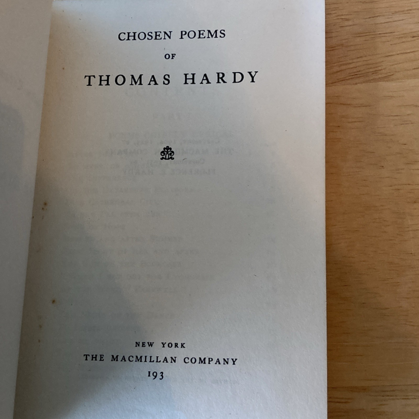 Thomas Hardy Chosen Poems The Macmillan Company 1931 First Edition Hardcover