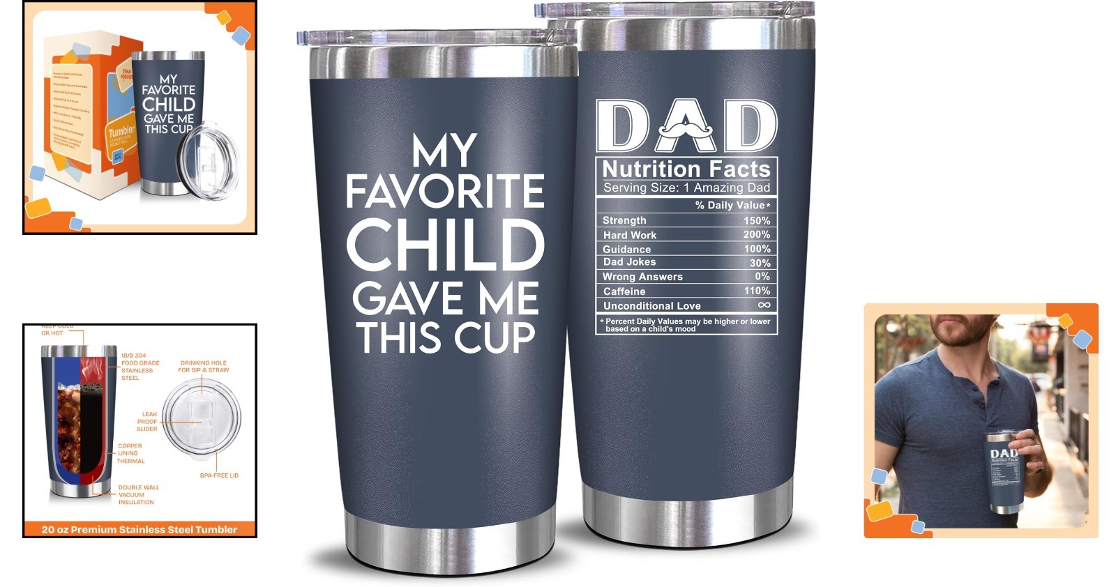 Insulated 20 oz Dad Tumbler – Perfect Gift from Daughter or Son for Father’s Day