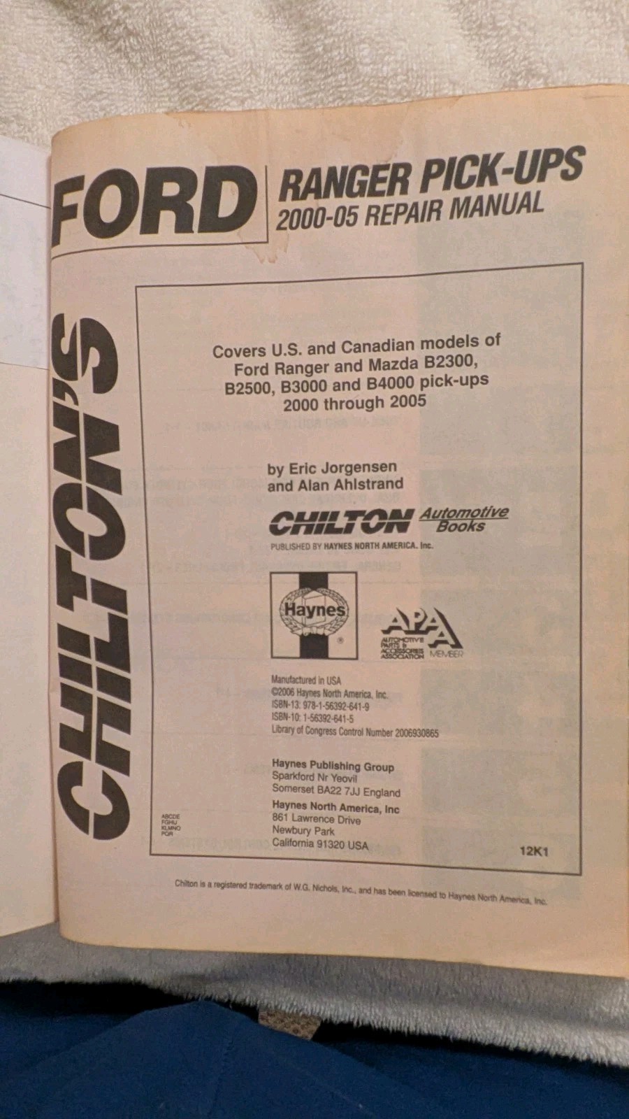 CHILTON FORD RANGER PICK-UPS 2000-2005 REPAIR MANUAL, 2007, PB, Mechanical