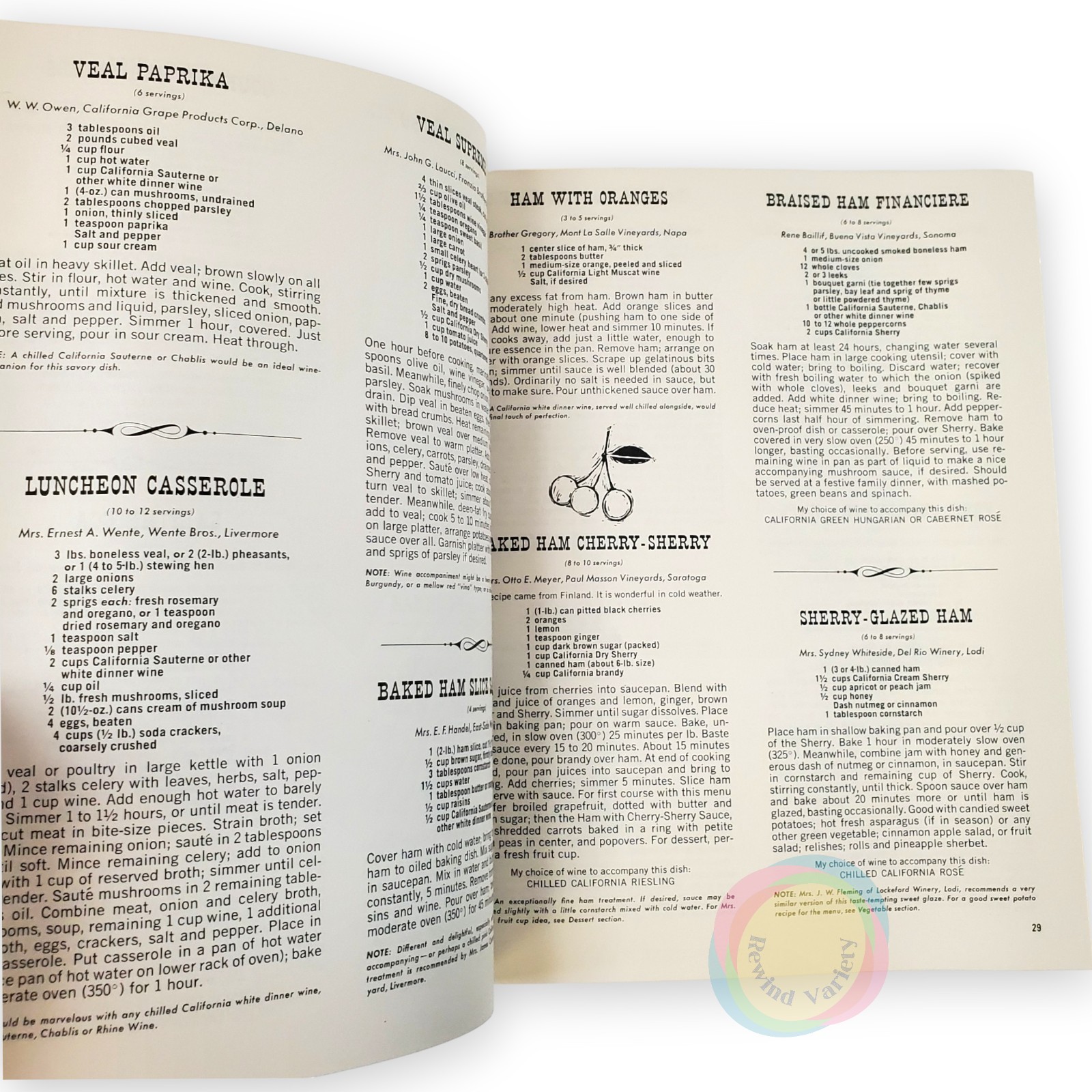VTG 1968 Favorite Recipes of California Winemakers Cookbook Wine Pairings 60s