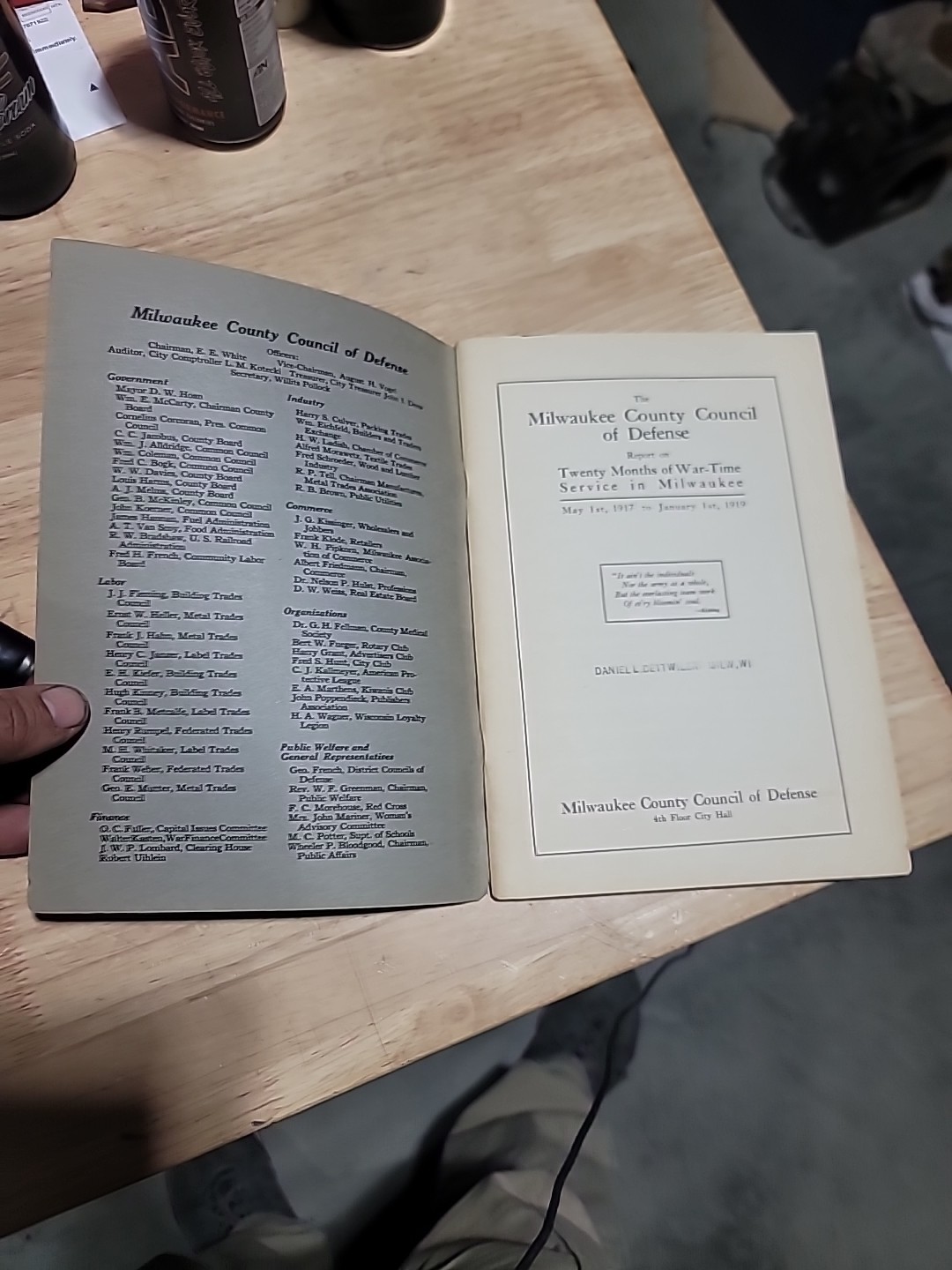 Report on Twenty Months of War-Time Service in Milwaukee 1919 Original WW1