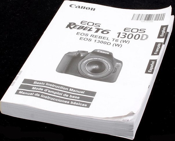 Canon Rebel T6 EOS 1300D Instruction Owners Manual Book English, Spanish, Franch