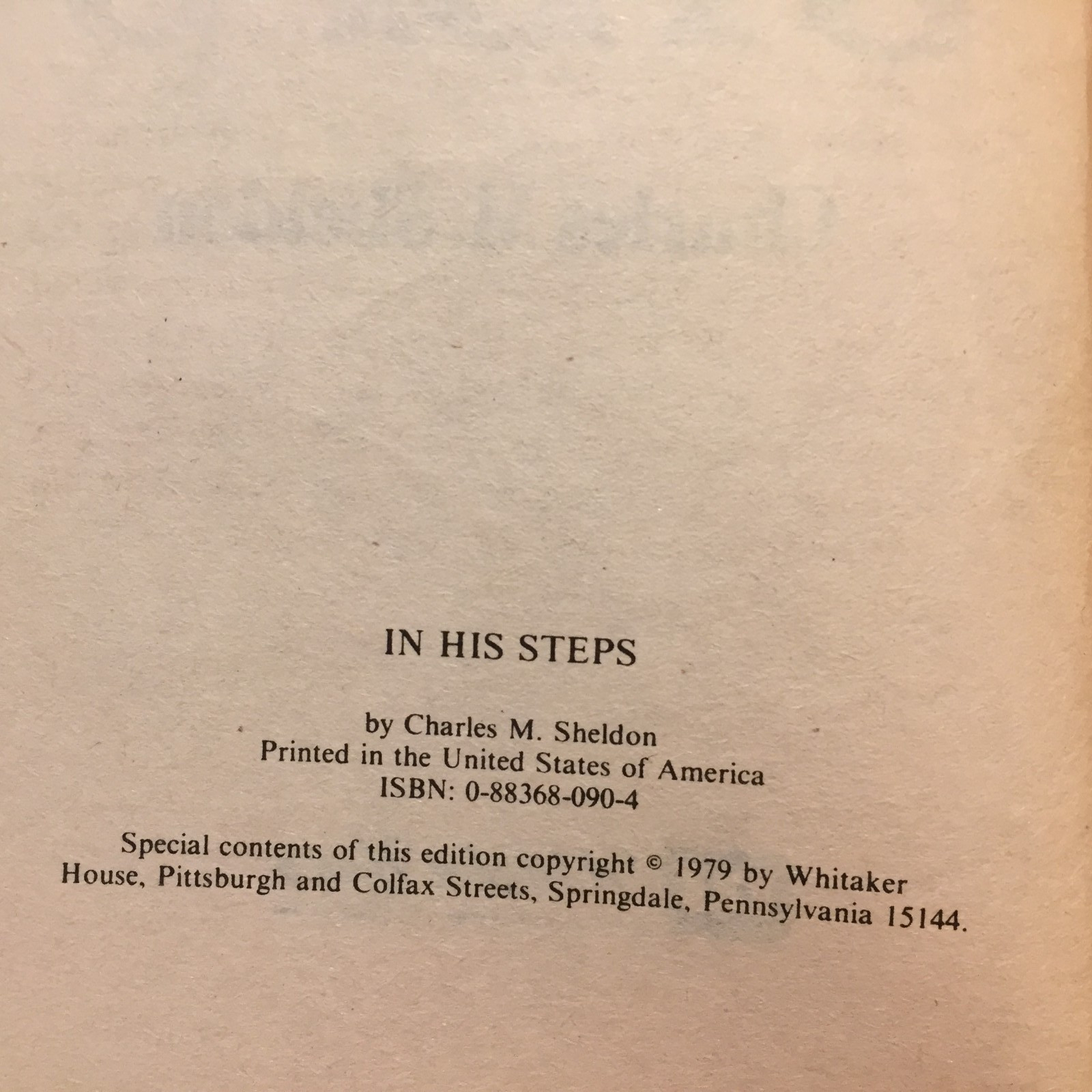 In His Steps Charles M. Sheldon 1979 Whitaker House Christian Discipleship Book