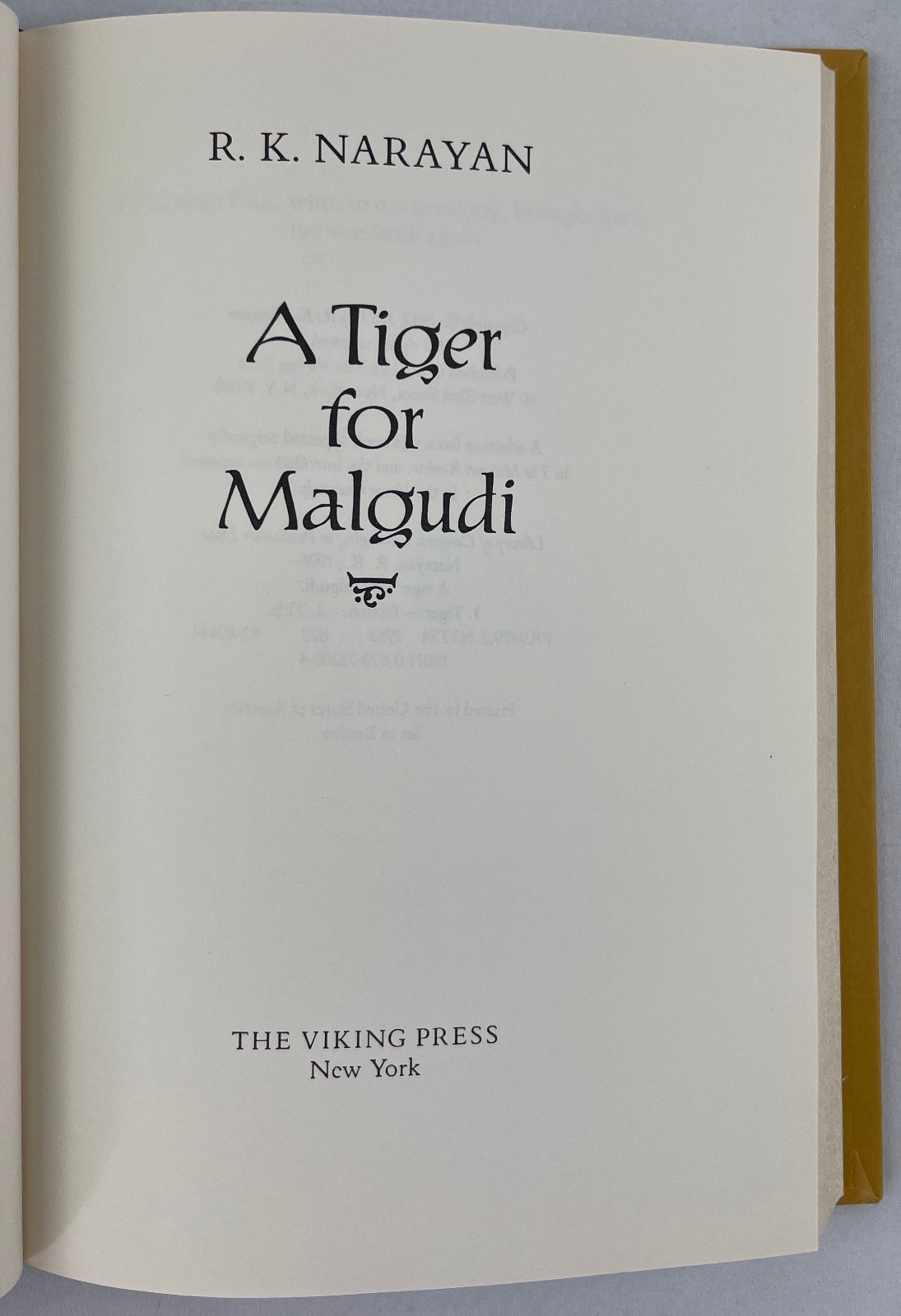A Tiger for Malgudi, R.K. Narayan, 1983, 1st US Edition, Indian Literature, HCDJ