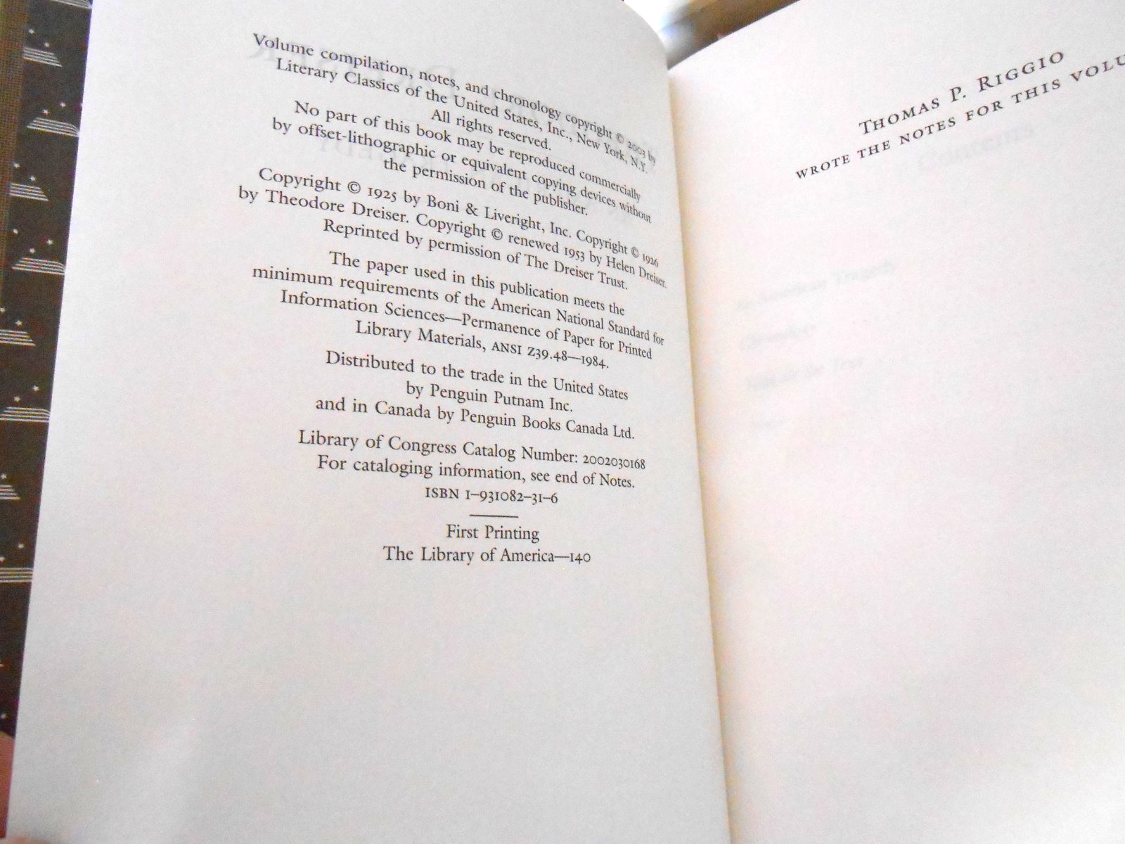 Library Of America THEODORE DREISER Set of 2 2 inserts; 1 1st- HC/SC LN