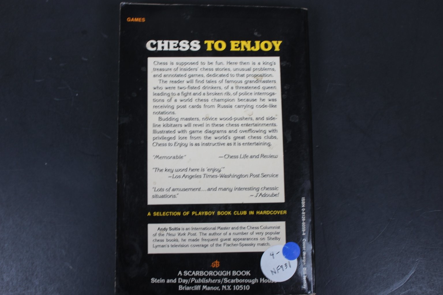 Chess to Enjoy Andy Soltis 1980 Chess Stories Problems Scarborough Book PB