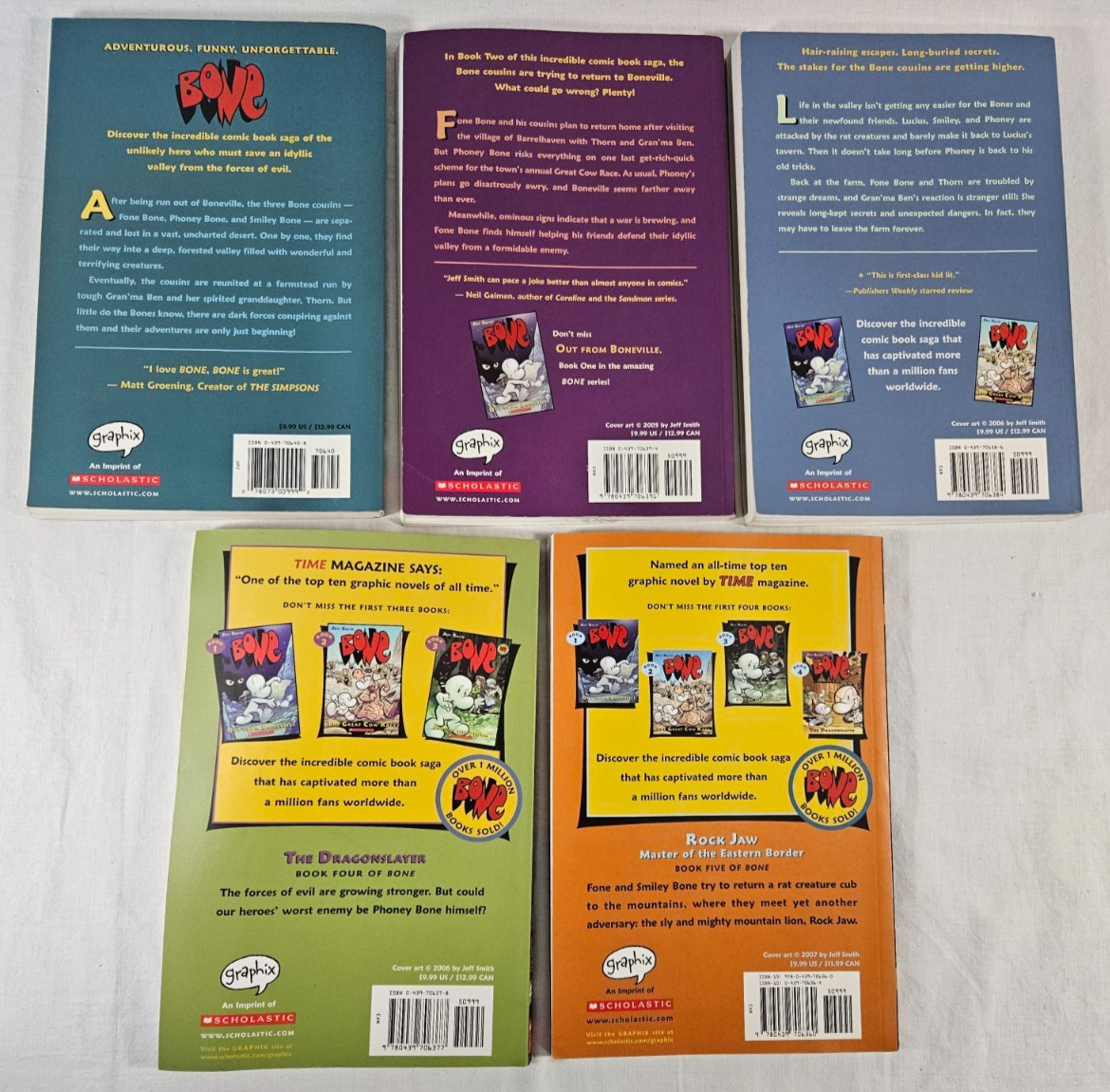 Bone Jeff Smith Scholastic Graphic Novel TPB Lot Volumes 1 2 3 4 5 1-5