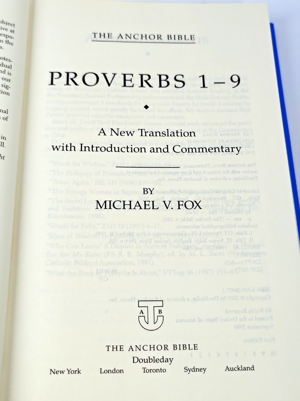 The Anchor Bible Vol 18A Proverbs 1-9 HCDJ VG Michael A Fox Commentary