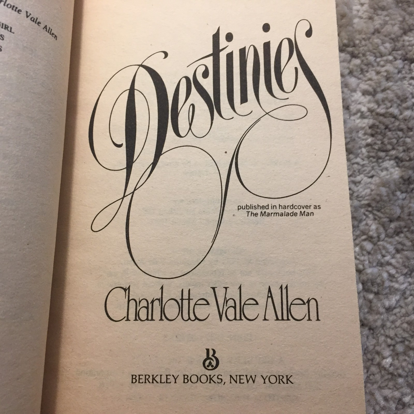 Destinies Charlotte Vale Allen 1982 Berkley Books Showbusiness Romance Book