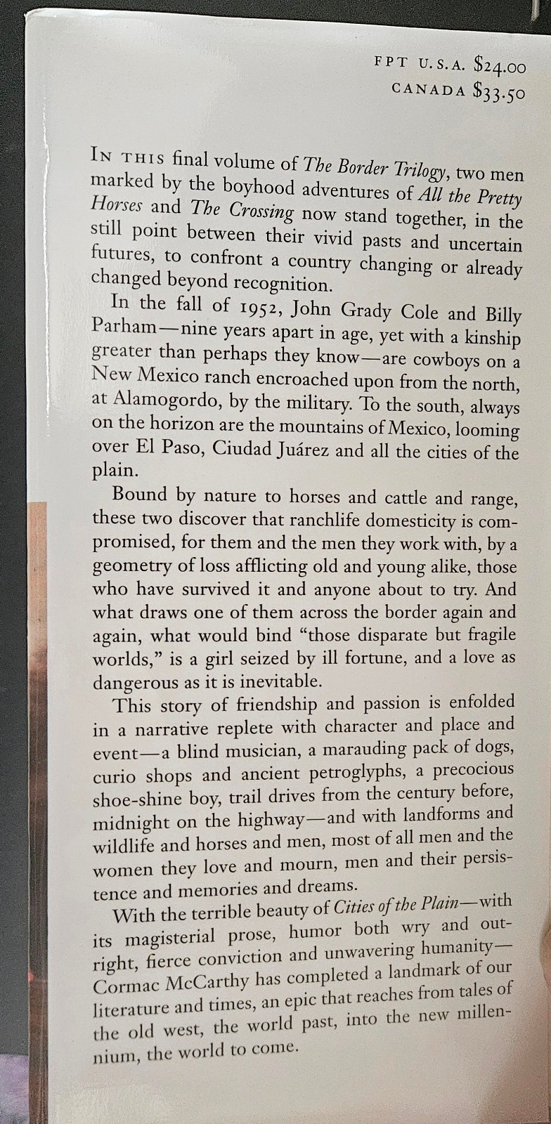 Cities of the Plain by Cormac McCarthy 1998 First Edition 1st Printing HC DJ