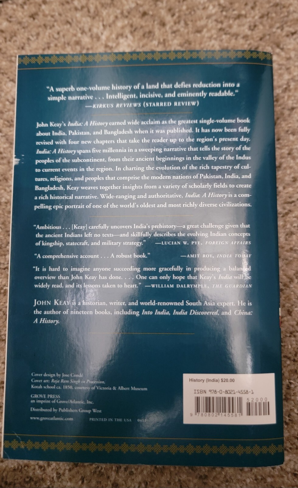 India : A History by John Keay (2001, Trade Paperback)