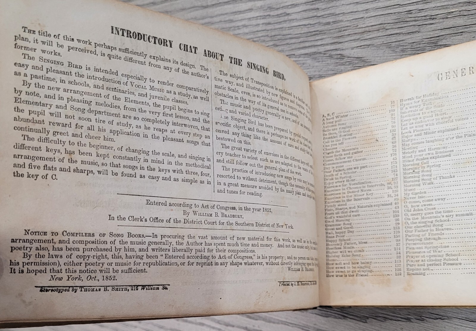 1853 Music Reader Book – The Singing Bird by William B. Bradbury 176 pages