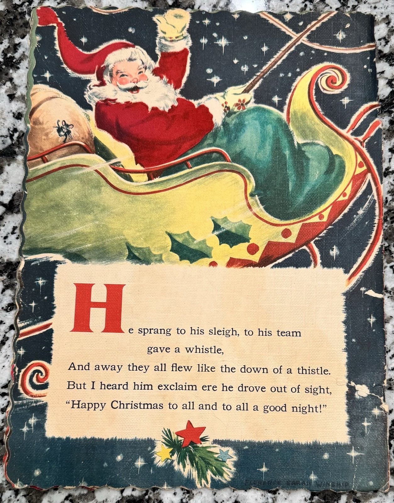 Vintage 1950’s The Night Before Christmas Flocked Cloth Book Florence Winship