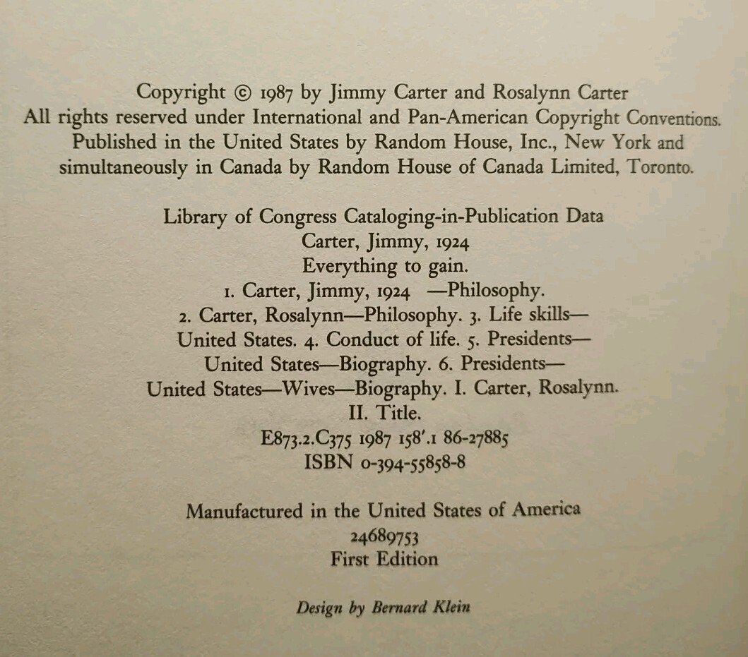 Everything to Gain by Jimmy Carter HC 1st Edition w/ Dust Jacket