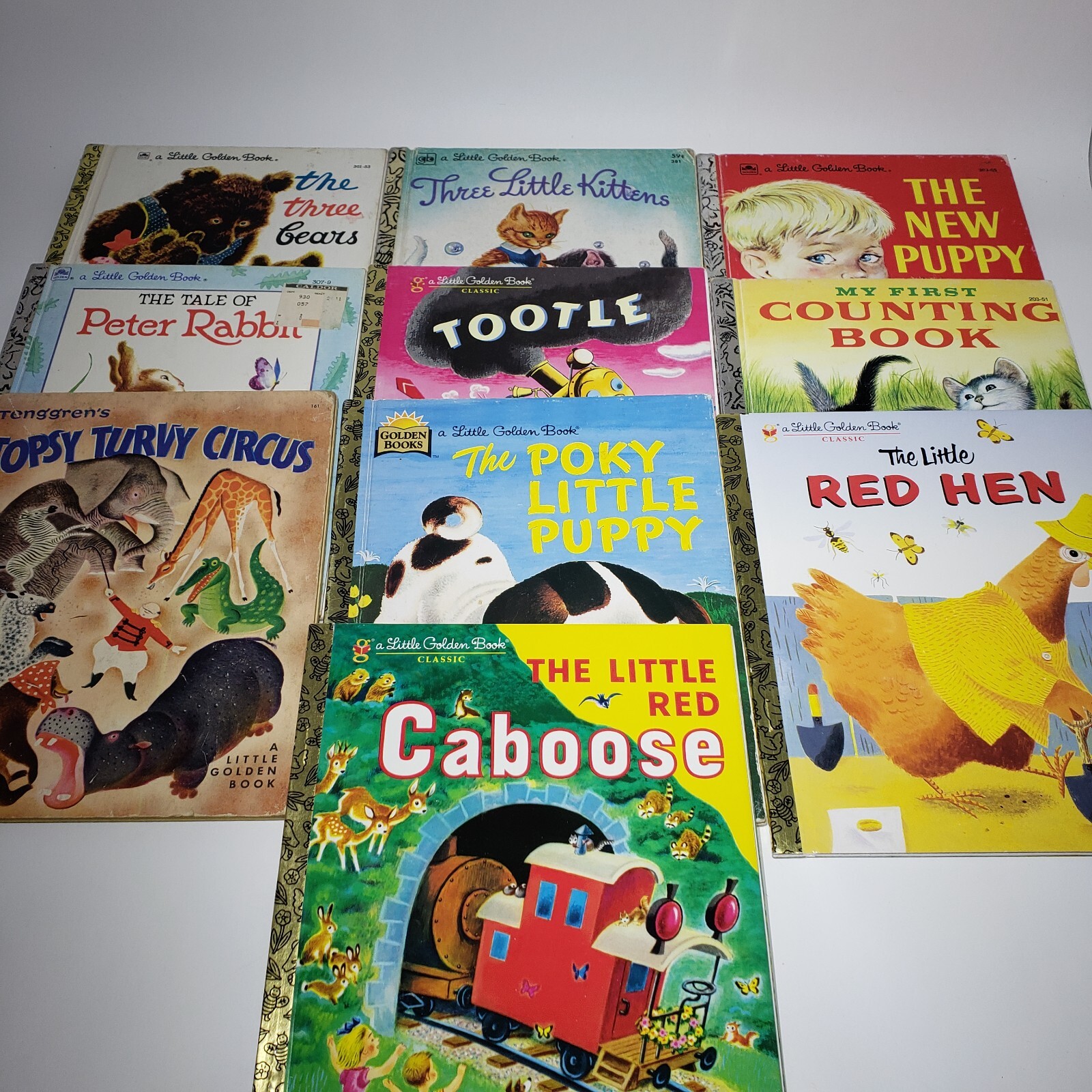 Lot of 10 Little Golden Books HC 1940s – 1980s Red Caboose Kittens Puppy Tootle