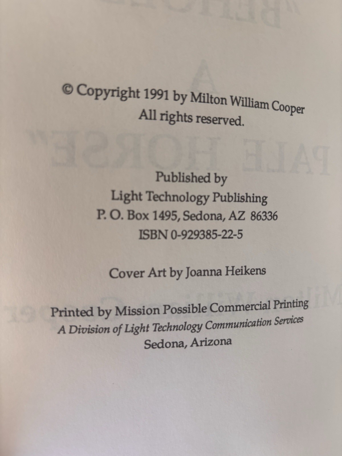 Behold a Pale Horse | Cooper | 1991 PB | Unrevised 500 Pg w/ Foldout | PROTOCOLS