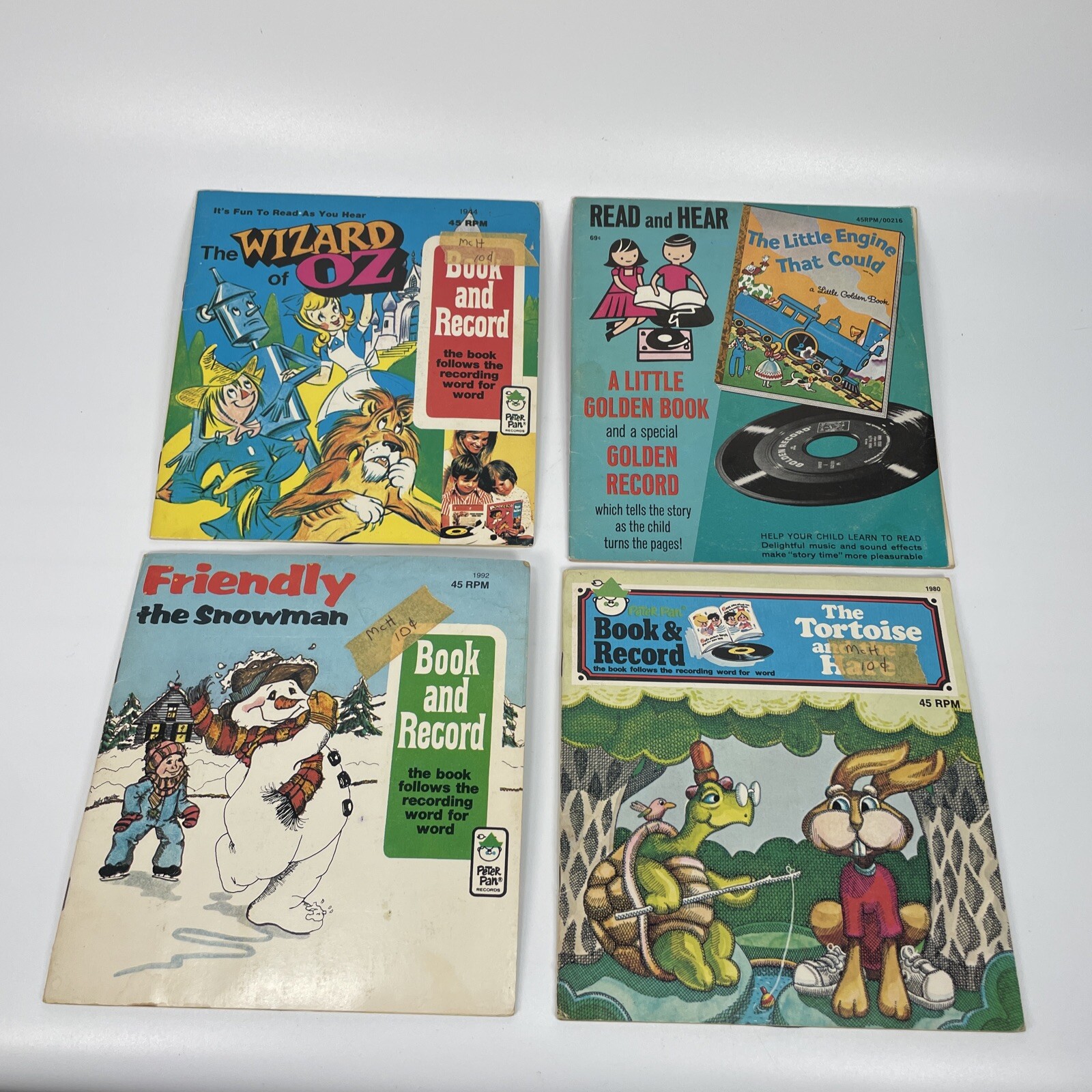 Vintage Lot (7) Book & Hear Record Books OZ, Yogi, Little Engine 45 RPM *READ*