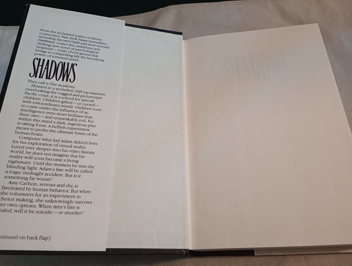 Shadows by John Saul (1992 Hardcover) Bantam Books Book Club Edition