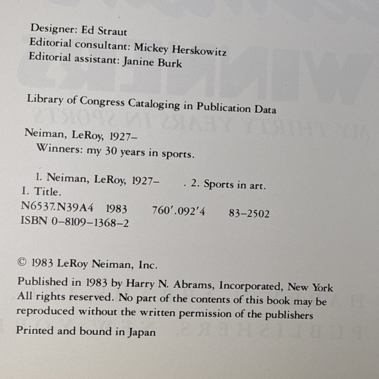 Signed LeRoy Neiman Winners My Thirty Years In Sports 1983 HC 1st Edition