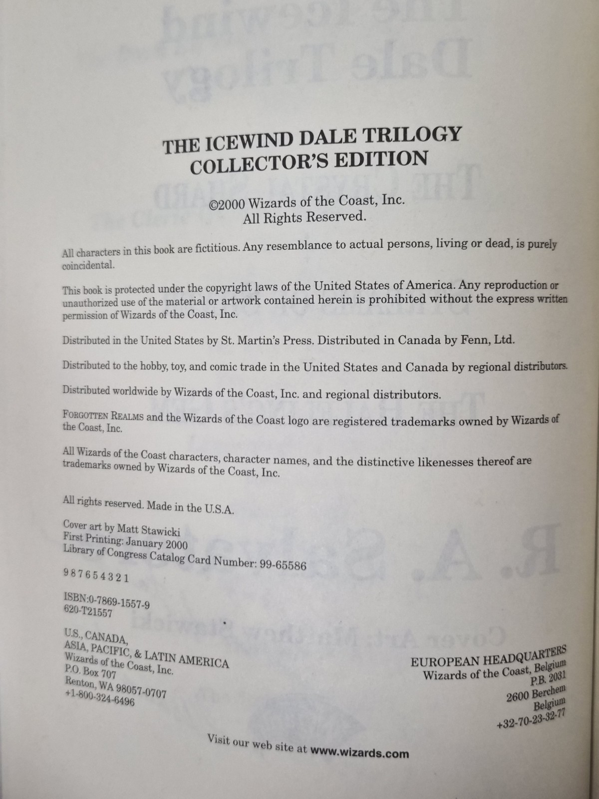 R.A. Salvatore Icewind Dale Trilogy 2000 1st 1st Signed Collector HCDJ LN WOTC