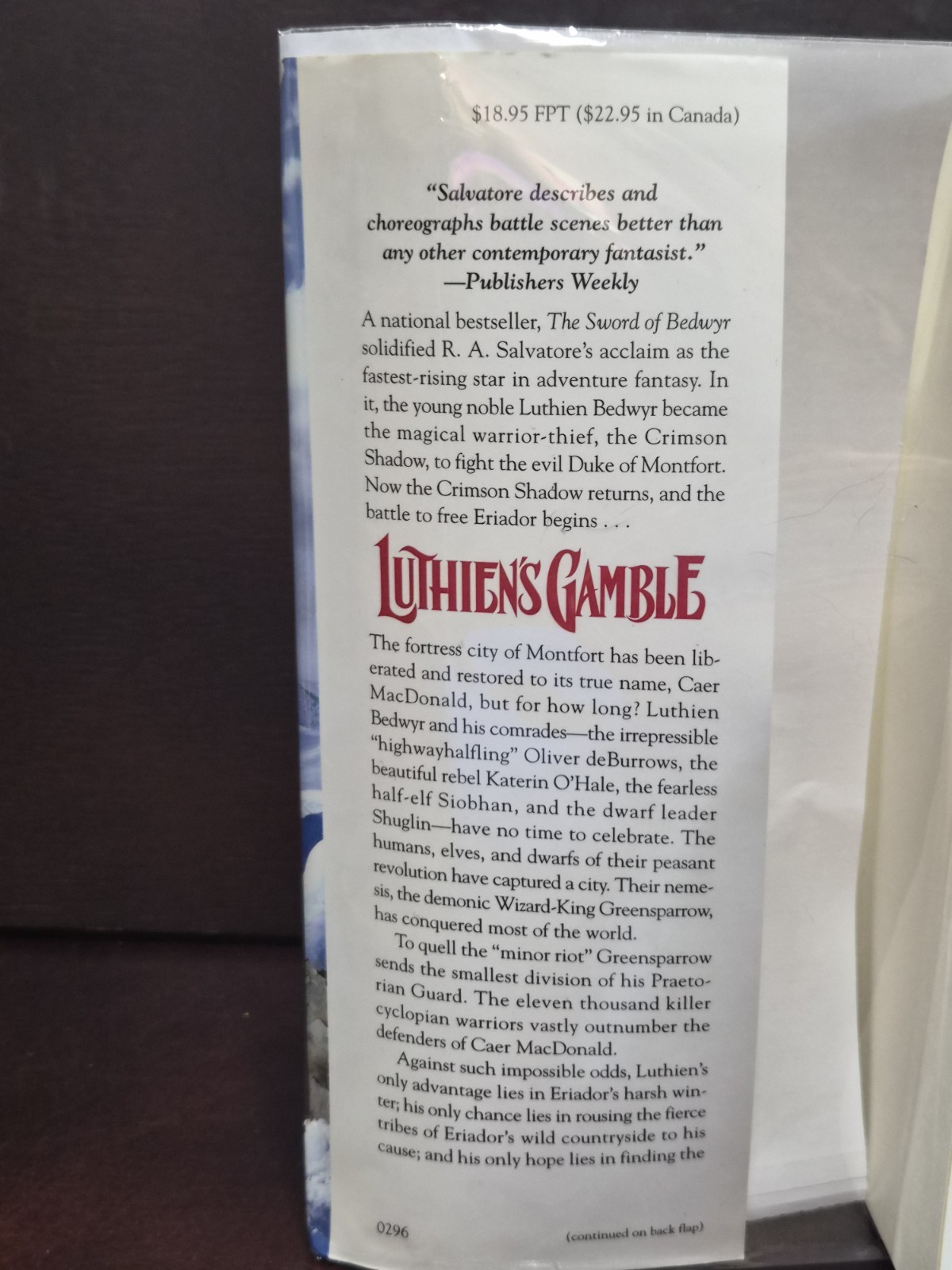 Luthien’s Gamble R.A. Salvatore 1996 1st Ed 1st Printing HCDJ VG Mylar