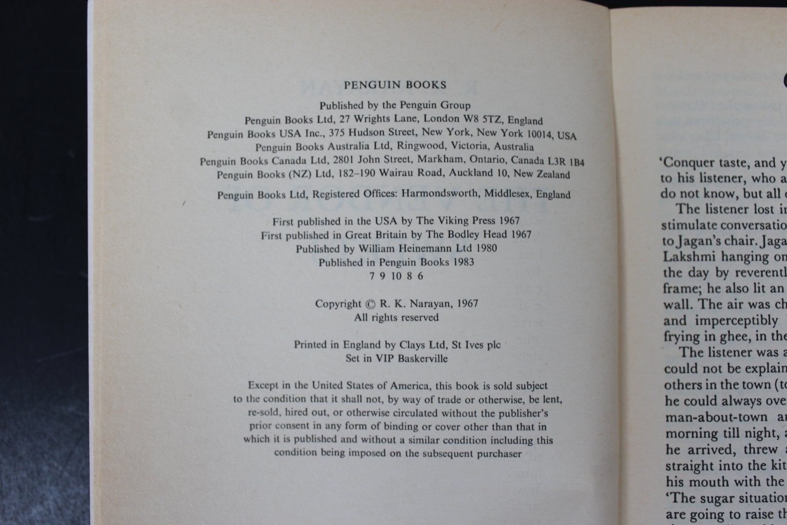 Vendor of Sweets R.K. Narayan 1983 Penguin Books Indian Fiction Malgudi PB