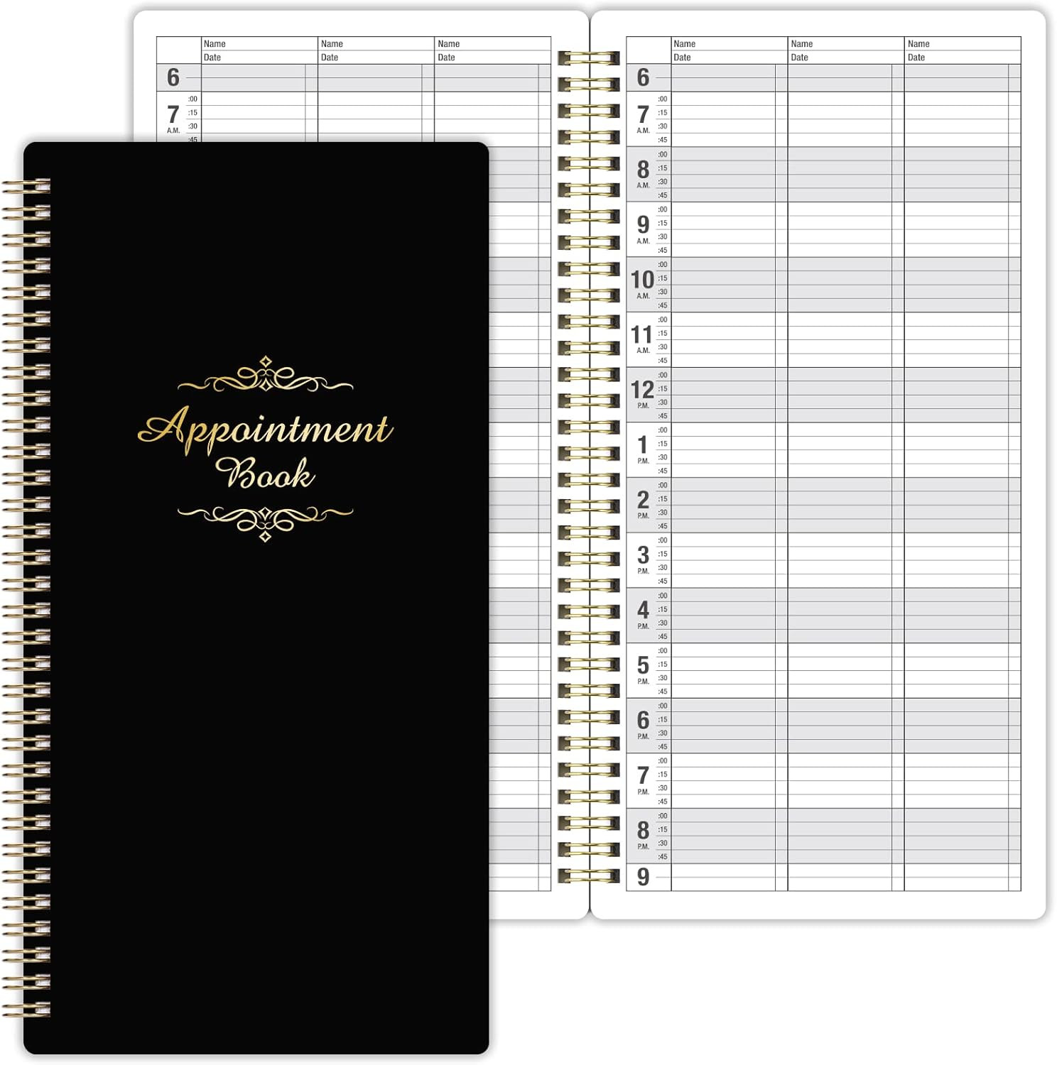 Salon Appointment Book – 15 Min Increments, 3 Cols, 200 Pages, 6.1“ X 11.54“,