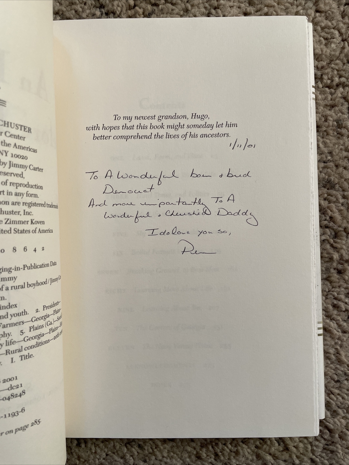 President JIMMY CARTER signed AN HOUR BEFORE DAYLIGHT Boyhood 2001 Book HC