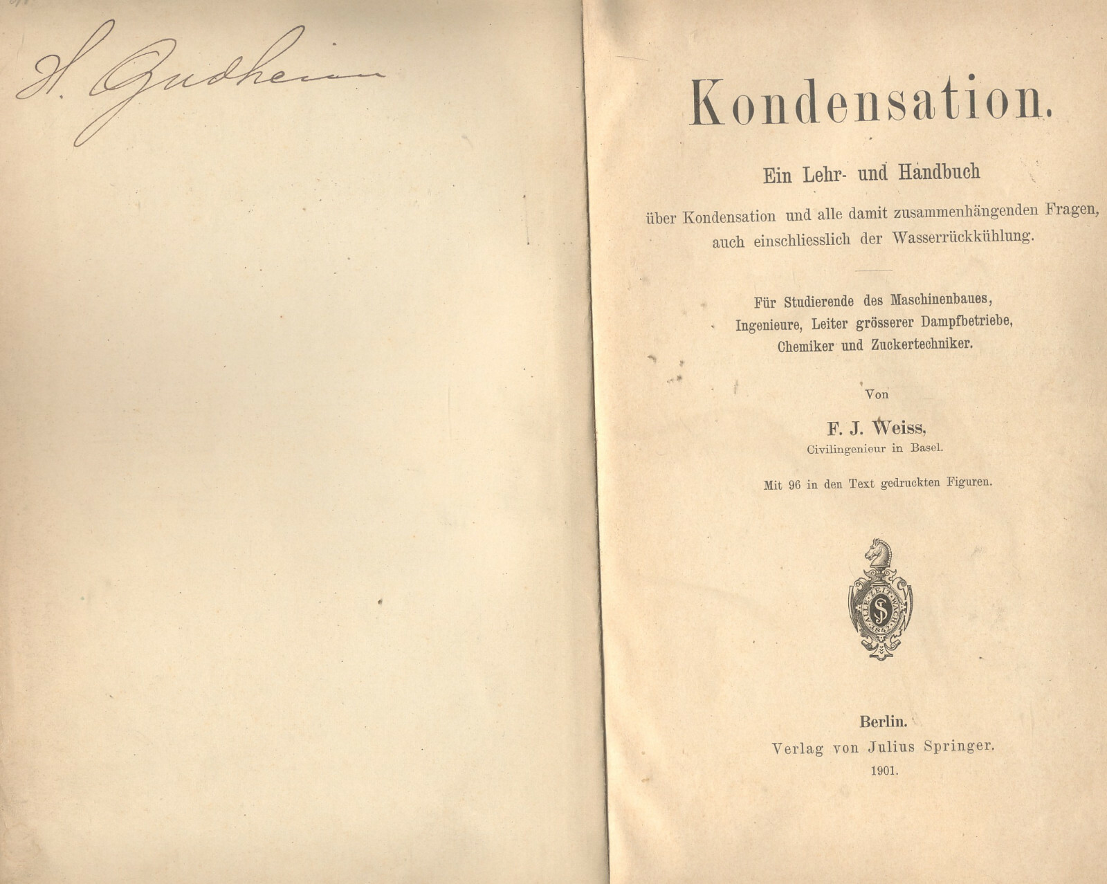 1901 Antique Book, Kondensation by Weiss, Heat cycles, steam engines, German  