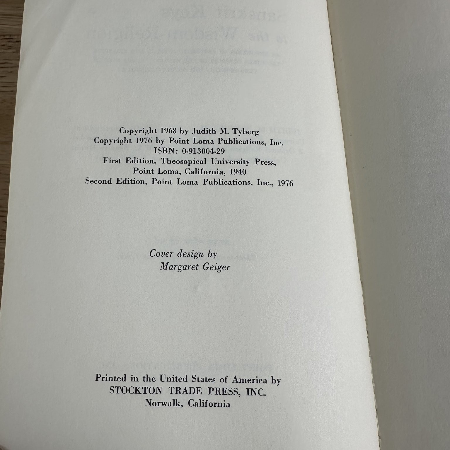 Sanskrit Keys to the Wisdom-Religion Judith Tyberg 1976 Second Edition Theosophy