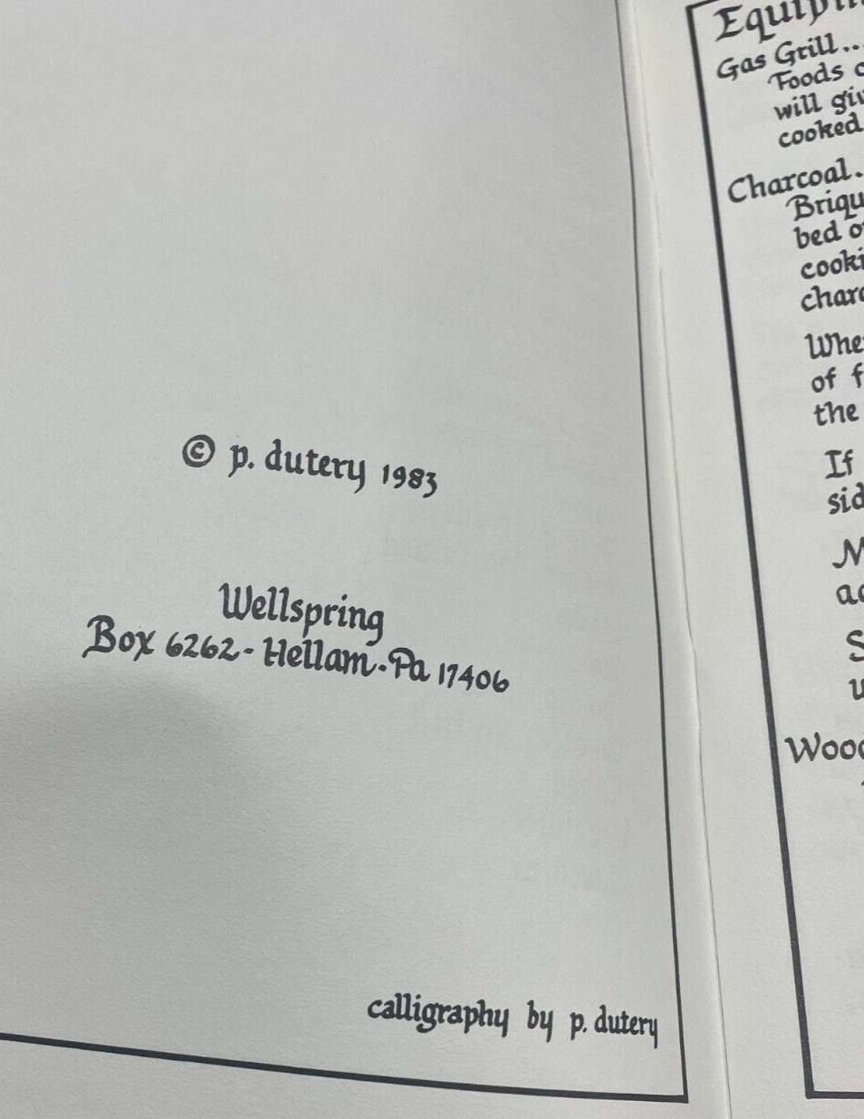 Patio Recipes Cookbook 1983 Wellspring Pub P Dutery 36 pages