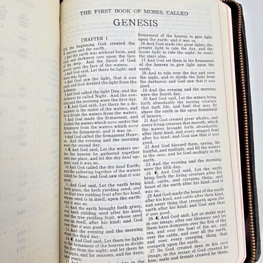 Holy Bible KJV King James Black Zippered Leather Maps 1963 Am Bible Society Vtg