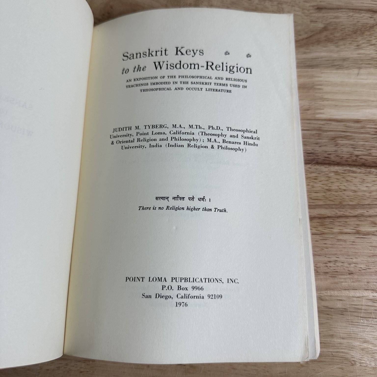Sanskrit Keys to the Wisdom-Religion Judith Tyberg 1976 Second Edition Theosophy