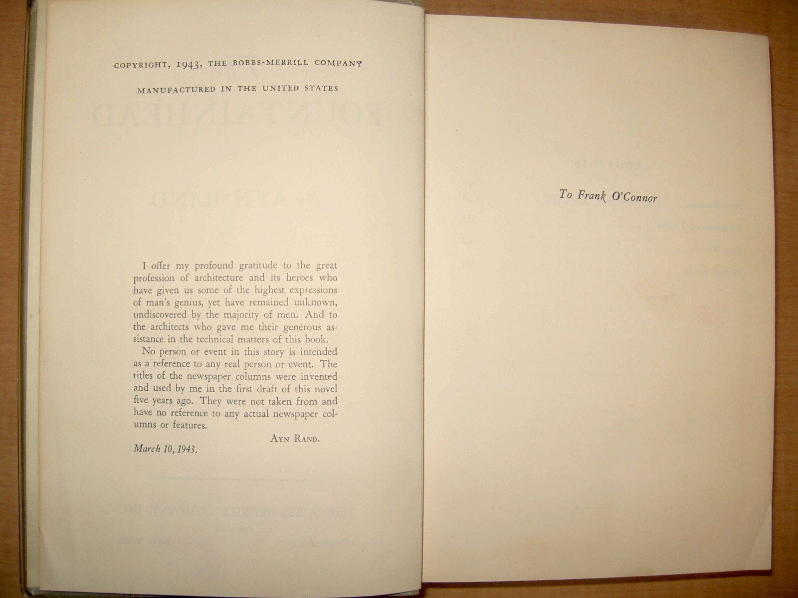 The Fountainhead, First Edition, early printing