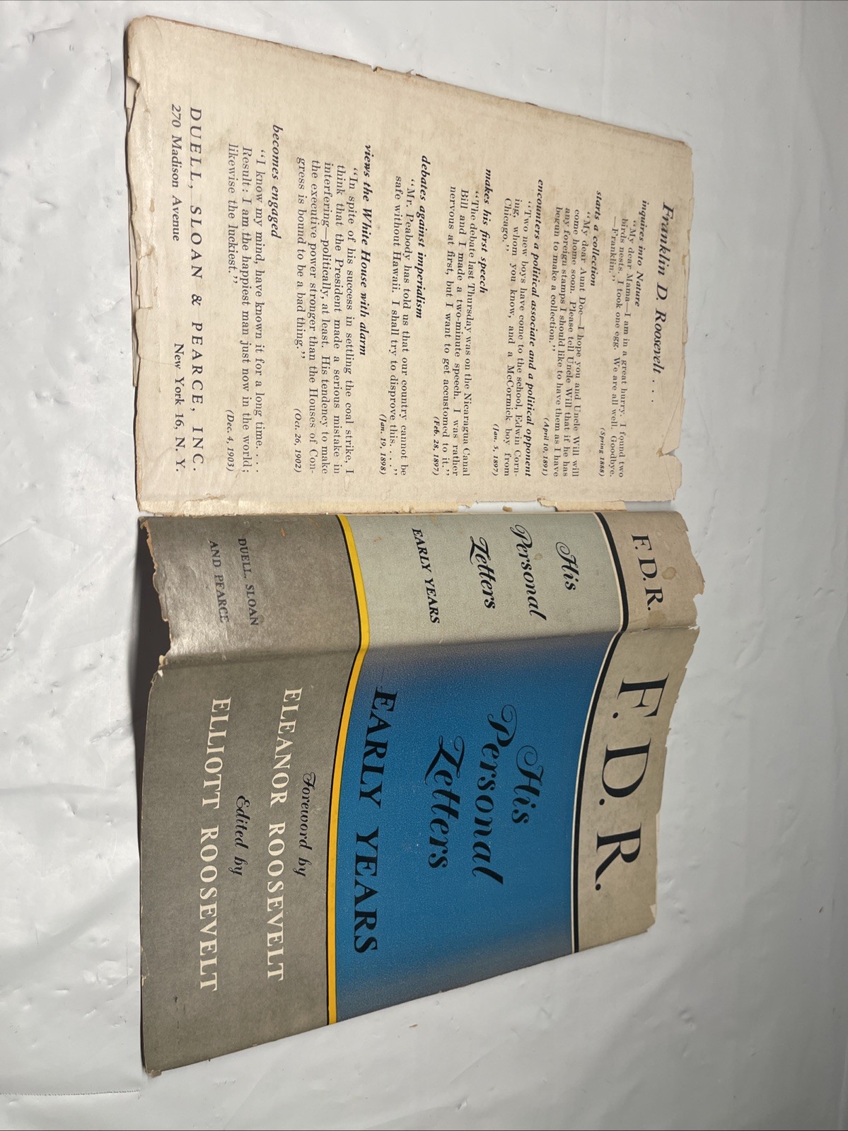 F.D.R. His Personal Letters~Early Years~Stated First Edition~1947~HC/DJ~VG Cond.