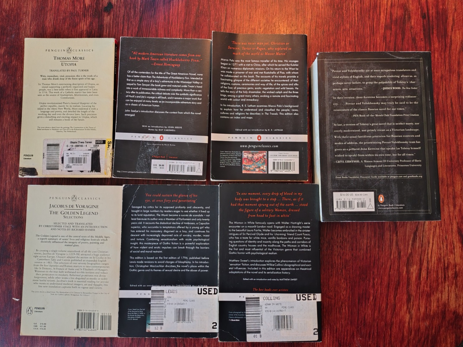 Lot of 7 Penguin Classics Paperbacks Marco Polo, Leo Tolstoy, Mark Twain & More