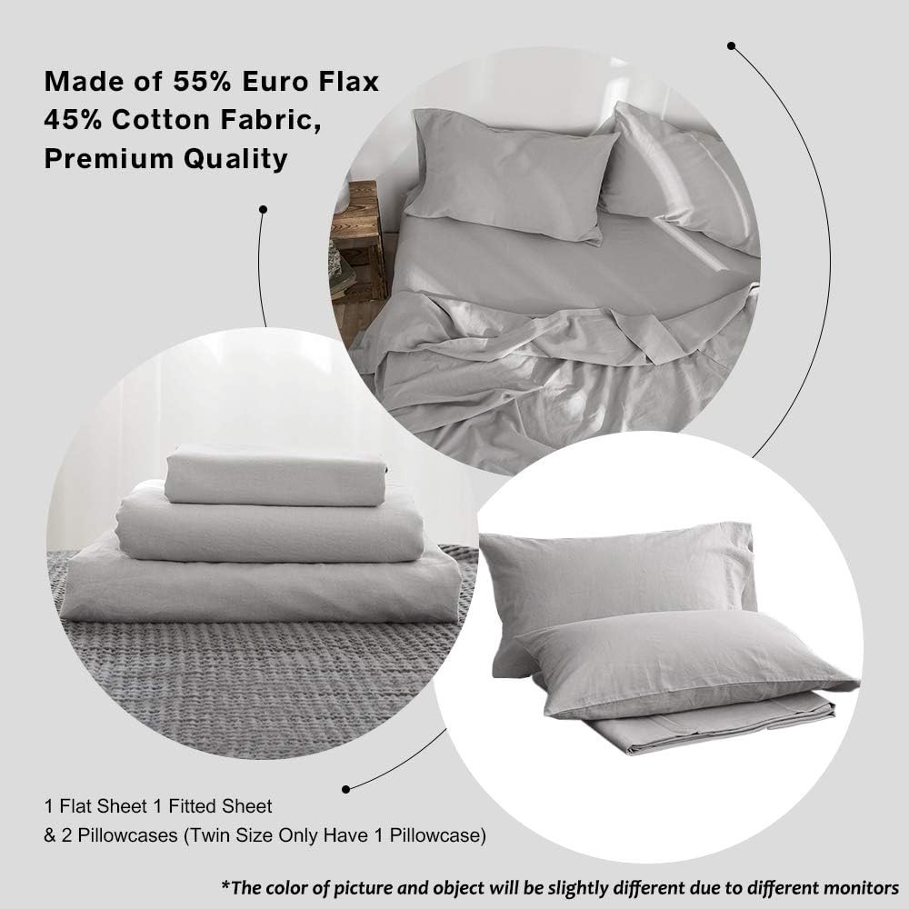 Simple&Opulence Belgian Linen Sheet Set Solid Color – 4 Pieces (1 Flat Sheet, 1