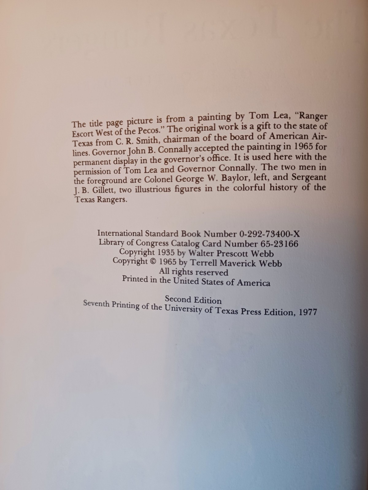 The Texas Rangers: A Century of Frontier Defense Walter Prescott Webb HC/DC
