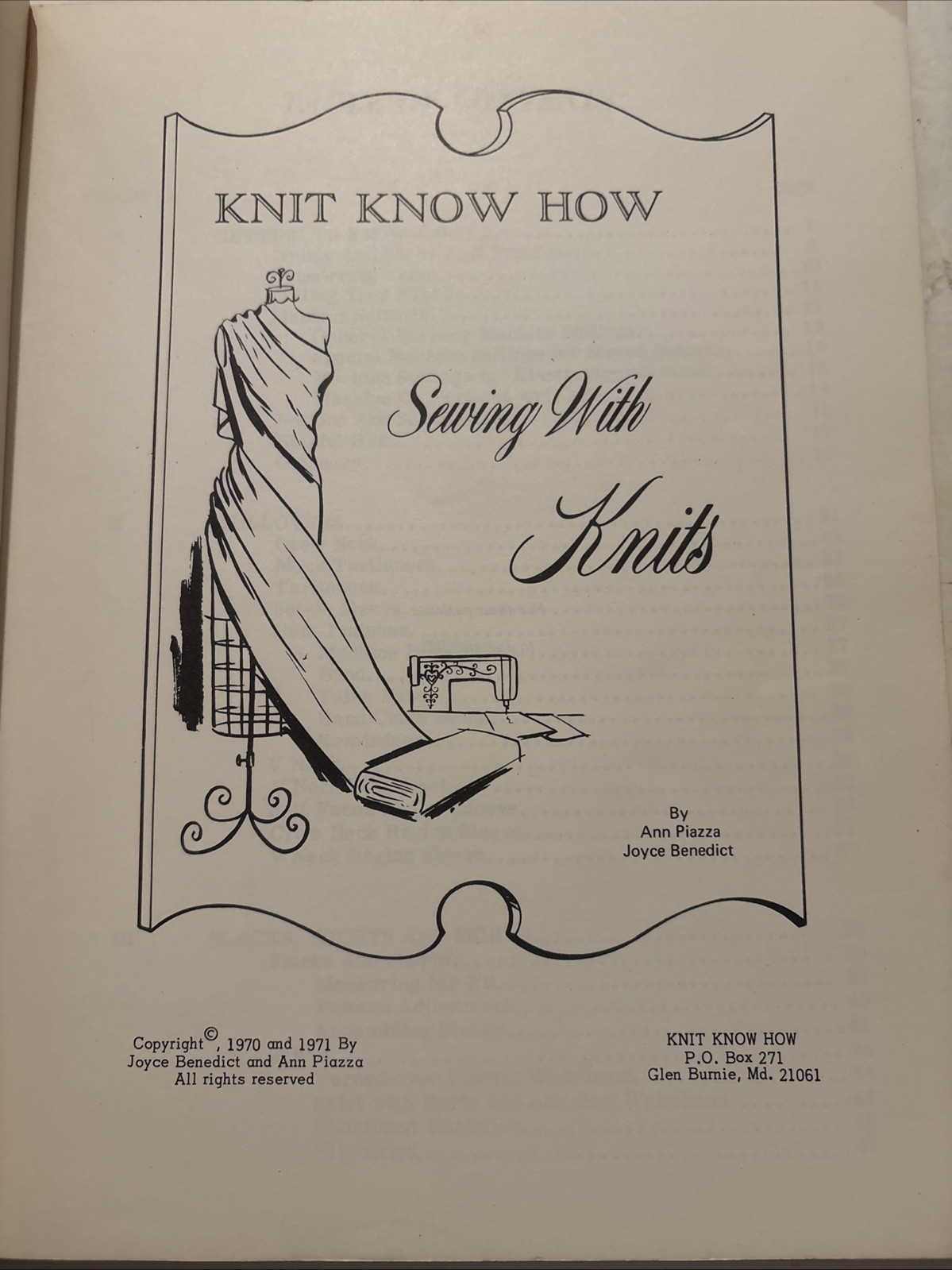 Sewing With Knits; Knit Know How by Ann Piazza & Joyce Benedict 112 pages 1971