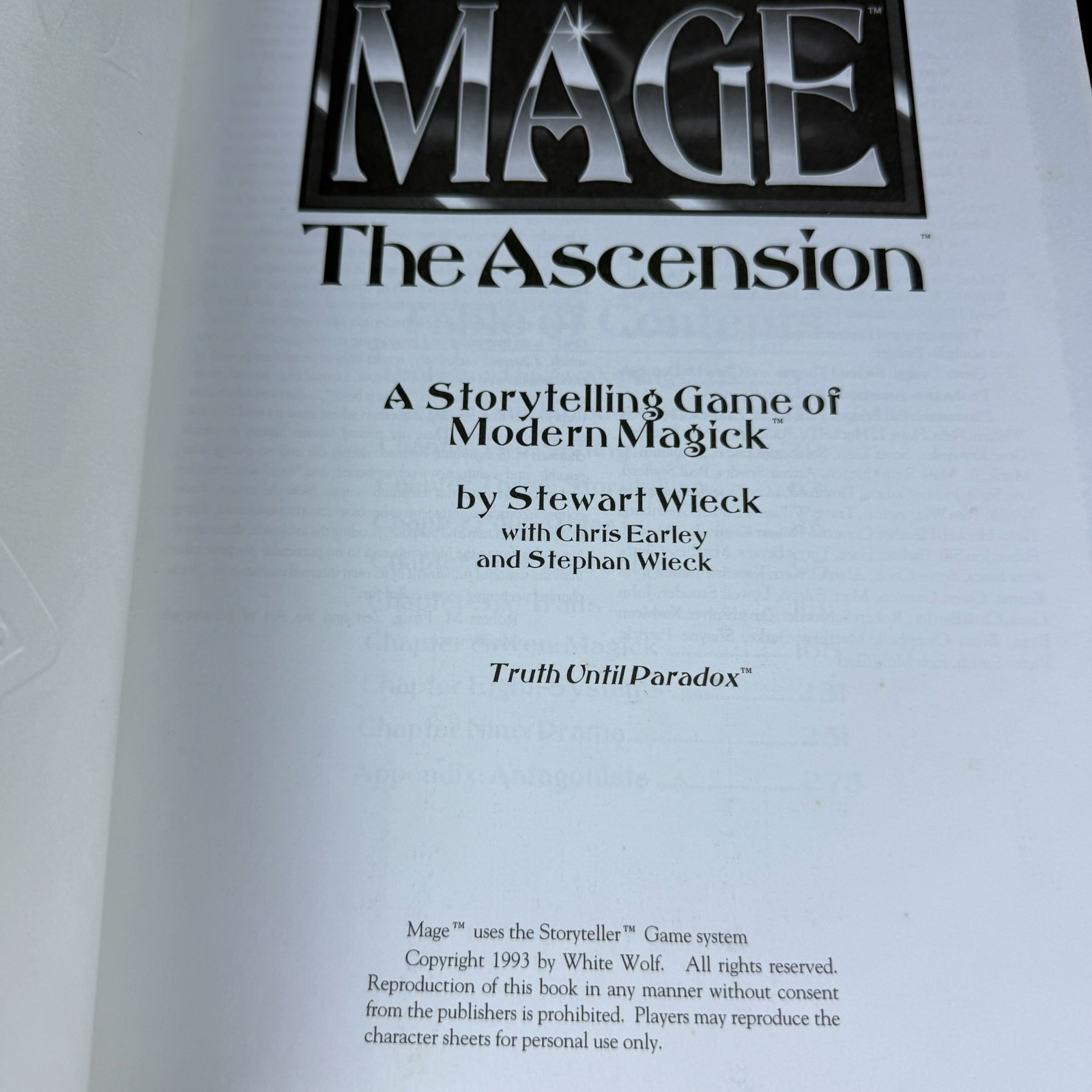 Mage : The Ascension White Wolf Softcover Storytelling Game Modern Magic RPG