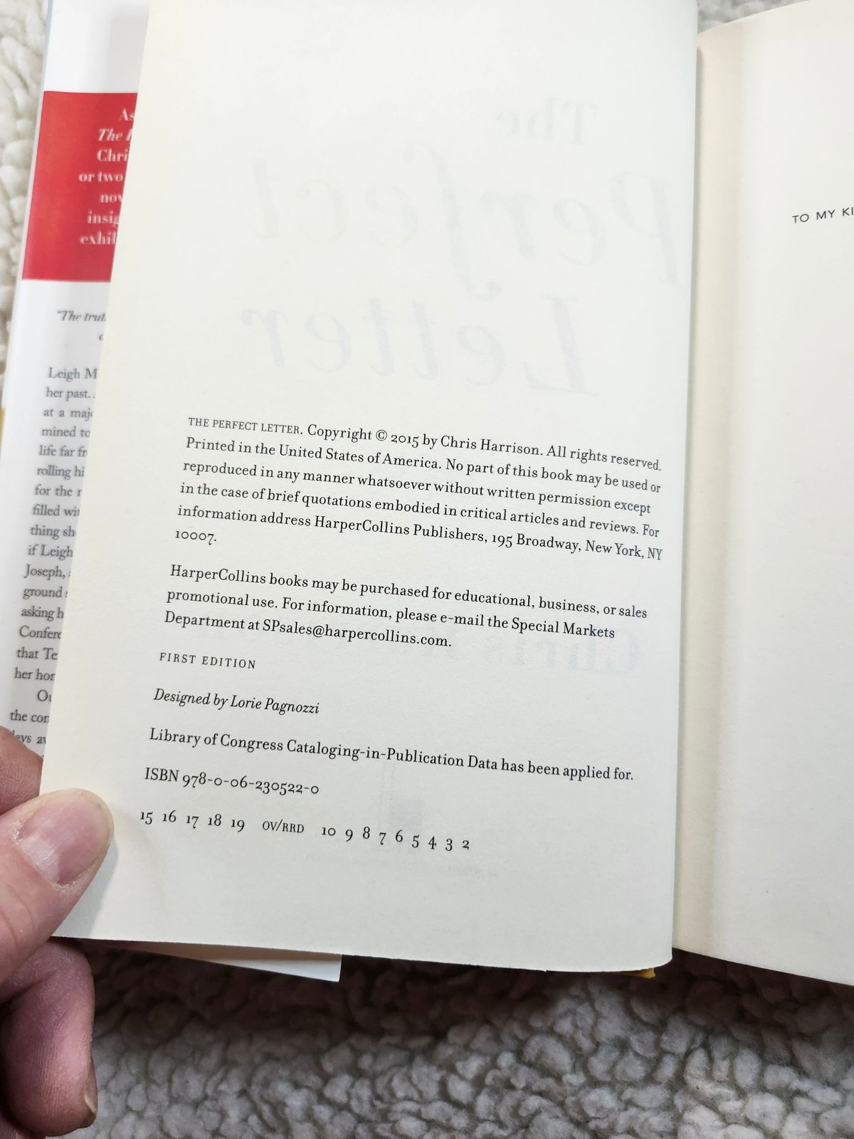 The Perfect Letter Chris Harrison Hardcover 1st Edition 2015 Dey St Novel DJ