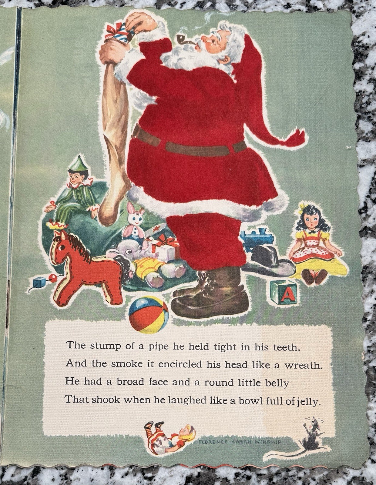 Vintage 1950’s The Night Before Christmas Flocked Cloth Book Florence Winship