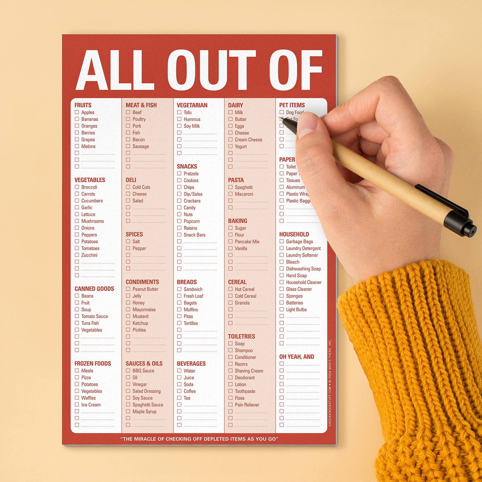 All Out Of Grocery List Note Pad, 6 x 9-inches (Red)