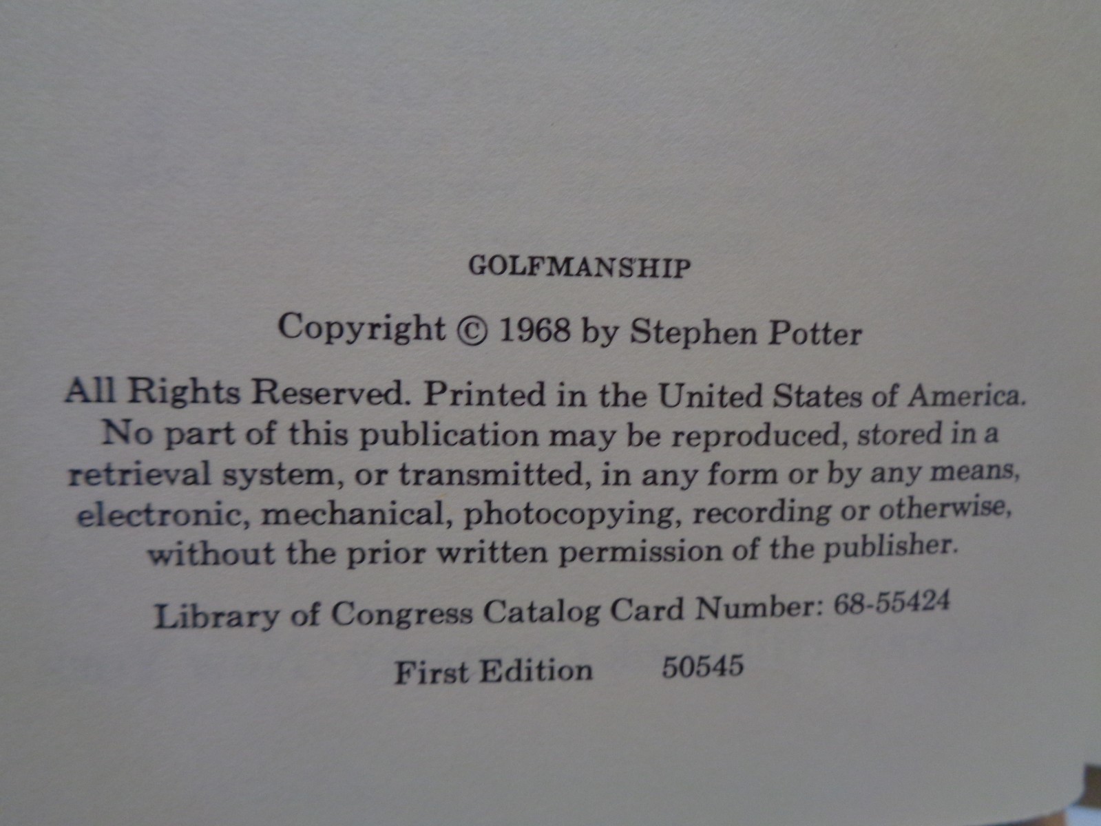 „Golfmanship“ By Stephen Potter 1968 First Edition Hardcover. Witty, Urbane.
